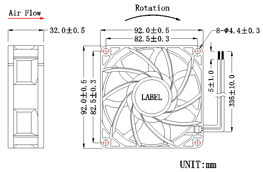 9232直流散热风扇尺寸